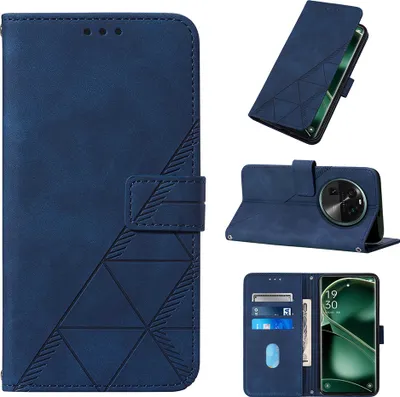Produktbild von Hülle für Oppo Find X6 Prägung Flip Leder Kartenfächer Schutzhülle mit Ständer Blau
