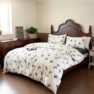 Productafbeelding van Bettenset, 155x220 cm, katoen, motieven van vlinders, 3-delig, met rits