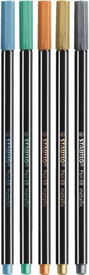 Image de Feutre métallisé Premium - STABILO Pen 68 metallic - étui métal de 6 pièces - 2x argent, 1x or, 1x cuivre, 1x bleu métallisé, 1x vert métallisé