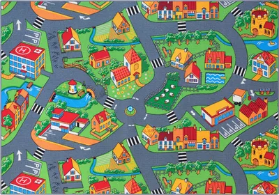 Produktbild von Carpet Studio Little Village Teppich Kinderzimmer - Spielteppich Grau - 140x200cm