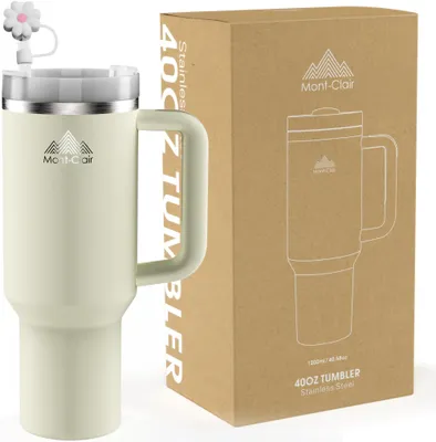 Isolierbecher 1200 ml mit Strohhalm, Deckel & Henkel – Edelstahl