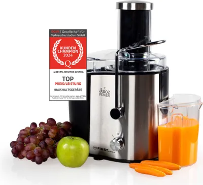 Produktbild von TZS First Austria Entsafter für Obst und Gemüse, elektrische Saftpresse, 800W, mit 2 Geschwindigkeitsstufen & Drehschalter, Edelstahl, Juicer