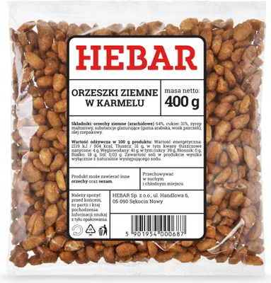 Zdjęcie produktu dla Orzeszki ziemne w polewie karmelowej 400 G - Prażone orzeszki ziemne - Chrupiące i złocistobrązowe - Poręczne opakowanie