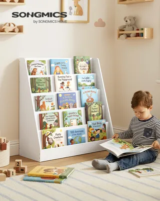Obrázek produktu pro SONGMICS Dětská knihovna s 5 policemi, Montessori regál na obrázkové knížky, čtecí koutek do dětského pokoje, 30 x 80 x 80 cm, bílá