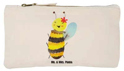 Produktbild von Mr. & Mrs. Panda Kulturtasche Biene Happy Größe S Klein - Weiß - Geschenk, Kosmetiktasche, Pouch, Kulturbeutel, Etui, Stoffbeutel, Mäppchen