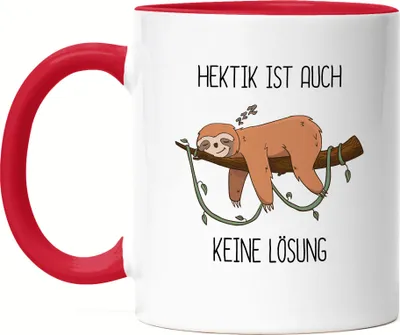 Produktbild von Hektik ist auch keine Lösung Tasse Rot Lustig Spruch Ironie Faultier Geschenk Bürokollegen