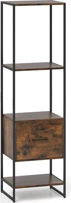 Produktbild von GOPLUS Bücherregal mit 4 Ebenen, Standregal mit Schublade & Metallrahmen,45 x 35 x 160 cm (Rustikales Braun)