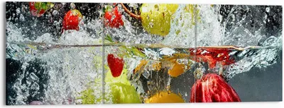 Produktbild von Bild auf Leinwand - Leinwandbild - Früchte Wasser Spritzer Essen - 150x50cm - Wand Bild - Wanddeko - Leinwanddruck - Bilder - Kunstdruck - Wanddekoration - Leinwand bilder - Wandkunst - CA150x50-2972