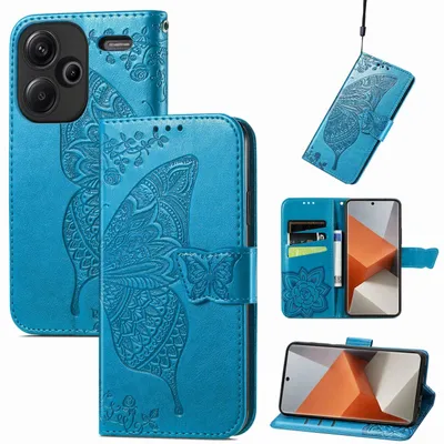 Image de Étui de protection en similicuir pour Xiaomi Redmi Note 13 Pro Plus, motif papillon, bleu
