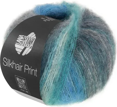 Produktbild von Lana Grossa - Silkhair Print 25g 0437 anthrazit türkisblau petrol weißgrün