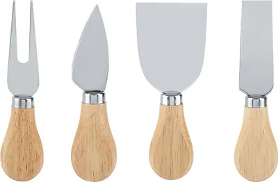 Image de Lot de 4 couteaux à fromage en acier inoxydable avec manche en bois, lot de couteaux à fromage et trancheurs