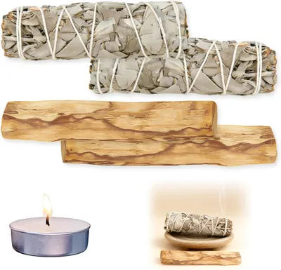Immagine prodotto di Bastoncini di incenso di salvia bianca e palo santo, confezione da 4 pezzi, per la purificazione energetica naturale