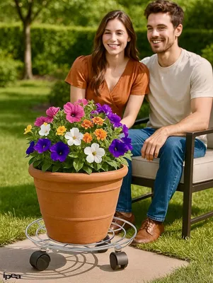 Produktbild von Beweglicher Metallständer für Blumentöpfe und Pflanzenkübel - 32 cm - ideal für Zuhause, Balkon und Garten