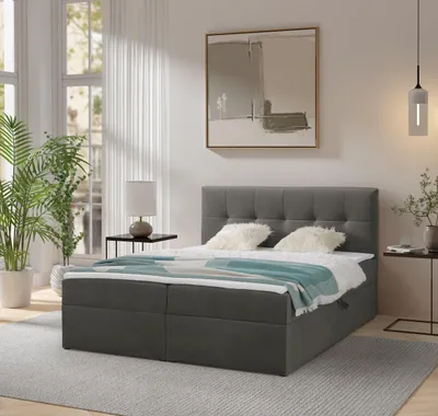 Produktbild von Ravio Boxspringbett Toronto 160x200 mit Bettkasten, Polsterbett mit Bonell Matratze & Topper – Luxus für dein Schlafzimmer, Amor Velvet - Dunkelgrau