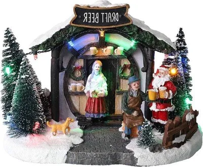 Zdjęcie produktu dla Scena z bożonarodzeniowej wioski - miniaturowe domki - dekoracja tworząca świąteczną atmosferę - z oświetleniem LED - 20 cm - wielokolorowa
