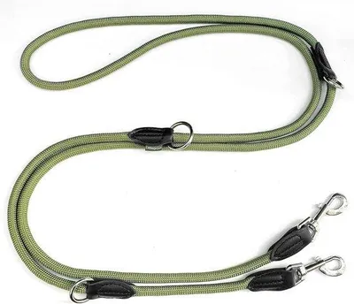 Produktbild von Famanu Hundeleine 3 m - Robuste Nylon-Doppelleine für mittelgroße bis große Hunde, 200 kg Zugkraft, 2 Karabinerhaken - Olivgrün