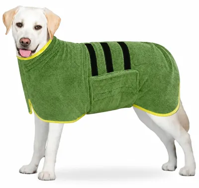Produktbild von BASVII Hundebademantel aus Mikrofaser, Extra Saugfähig & Schnell Trocknend – Gelbrandgrün-XL