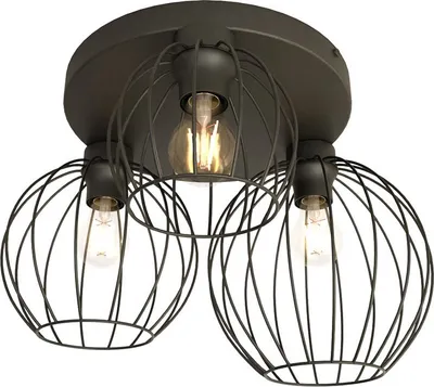 Zdjęcie produktu dla Lampa sufitowa industrialna 3 druciane klosze czarna okrągła NEST 3xE27 15W Emibig