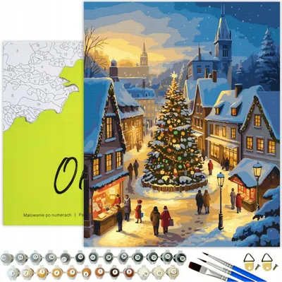 Produktbild von Malen nach Zahlen Erwachsene Weihnachten Tannenbaum 50x40 - 32 Acrylfarben, Leinwand mit Holzrahmen, 3 Pinseln und Zubehör Oh Art!