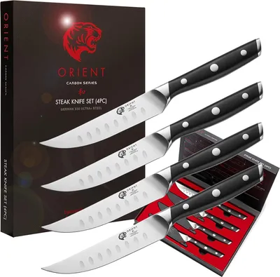 Obrázek produktu pro Sada steakovch no Orient, ada Origin, 4dln, bez vroubkovanho ost, z nmeck nerezov oceli X50 Ultra+, ern barva