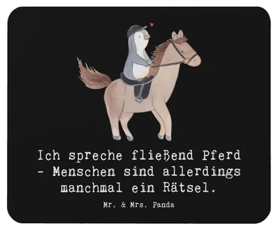 Produktbild von Mr. & Mrs. Panda Mauspad Reiten und Rätsel - Schwarz - Geschenk, Pferdesport, pc mousepad, mousematte, Springreiten, Kommunikation, Sportler, Mouse Pad, Pferde, Teamsport
