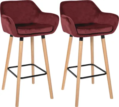 Produktbild von CLP 2er Set Barhocker Grant Samtbezug Gestell aus Buchenholz bis 150 kg rot