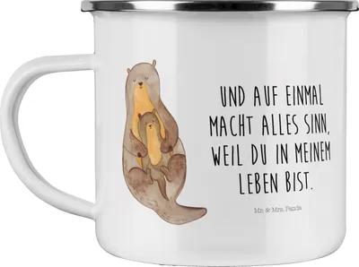 Produktbild von Mr. & Mrs. Panda Haferl Otter Kind - Weiß - Geschenk, Kaffeepott, Geburt, Mama, Mutter, Baby, blechbecher, Familie, Teetasse, Teebecher, Emaille Tasse, Pott