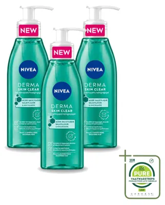 Produktbild von 3 x NIVEA DERMA Skin Clear Reinigingsgel mit Salicylsäure und Niacinamid, 150 ml - Großpackung - 3 Stücke
