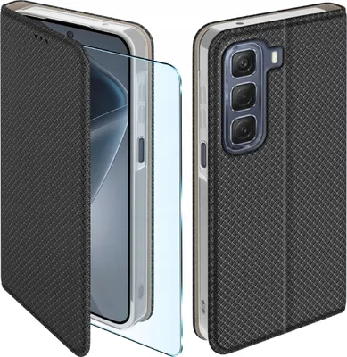 Zdjęcie produktu dla Etui Z Klapką Do Infinix Hot 50 4G Zamykane Czarne Futerał + Szkło 9H