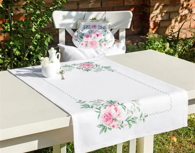 Immagine prodotto di Luca-S set da tavola a punto croce "Peonie", schema contato, 75x46cm