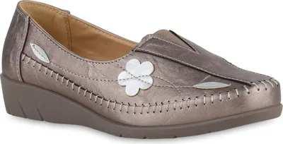 Produktbild von VAN HILL Damen Slip Ons Slippers Bequeme Blumen Profil-Sohle Schuhe 841042, Farbe: Rose Gold, Größe: 40