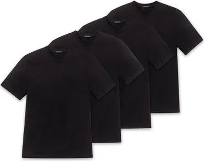 Produktbild von SCHIESSER Herren American T-Shirt 4er Pack - 1/2 Arm, Unterhemd, V-Ausschnitt Schwarz L