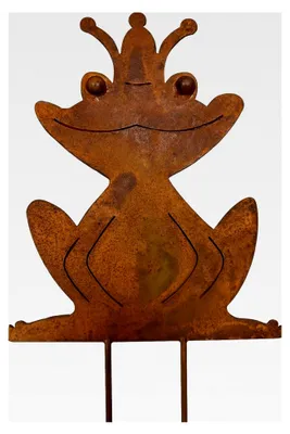Produktbild von Dekorativer Gartenstecker Froschkönig mit Krone aus Metall im Edelrost-Look