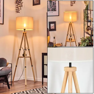 Produktbild von Schiavonea Stehlampe aus Holz/Stoff in Natur/Beige/Weiß, Leuchte im Boho-Style