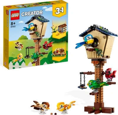 Produktbild von LEGO 31143 Creator 3in1 Vogelhäuschen, Vogel-, Igel- und Bienenstock-Set mit Tierfiguren, Baustein-Konstruktionsspielzeug für Kinder ab 8 Jahren, Geschenkidee