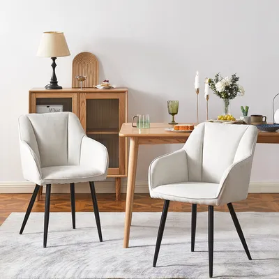 Produktbild von CLIPOP Esszimmerstühle 2er Set Küchenstuhl Polsterstuhl Leinenstoff Sitz, Modern Design, weiß