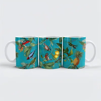 Produktbild von raxxa Premium-Tasse "Bunte tropische Vögel im Blüten Dschungel"