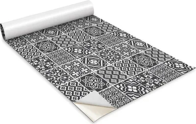 Zdjęcie produktu dla Folia samoprzylepna - Okleina meblowa - Dekoracyjna - Do mebli - Tapeta - Naklejka - Folia - Czarno-białe płytki portugalskie - 100 x 50 cm