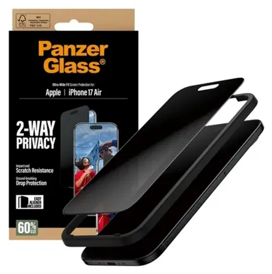 Produktbild von PanzerGlass ® 2-Way Privacy Displayschutz iPhone Air | Ultra-Wide Fit m. EasyAligner, Apple, Apple - iPhone Air, Trockene Anwendung, Kratzresistent, Schockresistent, Transparent, 1 Stück(e)