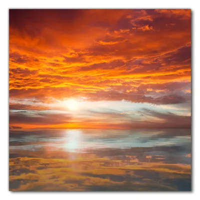 Produktbild von Wallario selbstklebende Möbelfolie/ Tischdecke für Innen und Außen, Größe: 90 x 90 cm - Abendrot in Reflexion über dem See