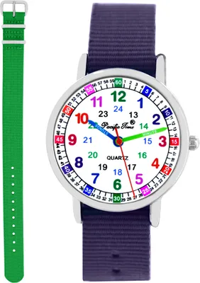 Produktbild von Kinder Armbanduhr Mädchen Jungen Einschulung Lernuhr Kinderuhr 2 Armband violett + grün