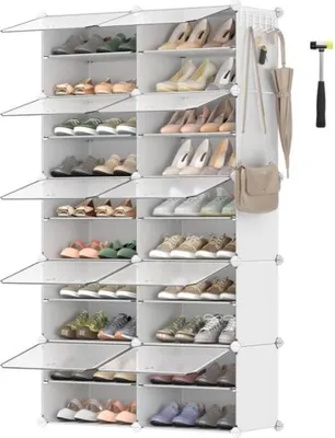 Produktbild von Schuhregal mit 10 Ebenen,Kunststoff Schuhschrank,schmal Schuhregal Organizer hält 40 Paar Schuhe Platzsparendes,für Flur Eingang 83x32x156cm Weiß