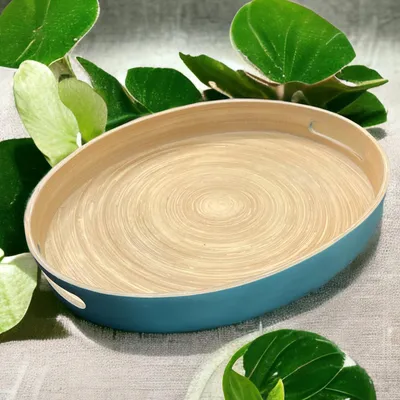 Produktbild von Tablett Asia Bambus 41x30cm blau-natur