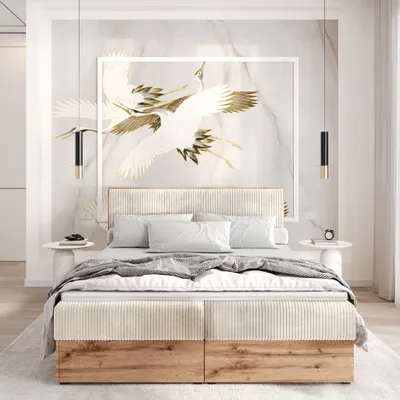 A bedroom scene featuring a large bed.