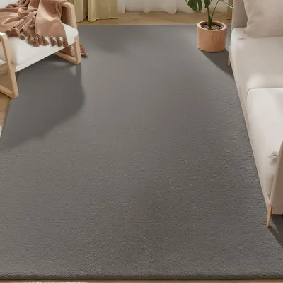 Image de HOMCOM Tapis salon 200 x 140 cm tapis à poils longs, lavable en machine, antidérapant, en Fourrure artificielle, pour salon, chambre à coucher, bureau, gris clair
