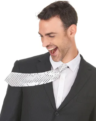 Produktbild von Glitzer-Krawatte mit Pailletten uni weiss-silber - Einheitsgröße