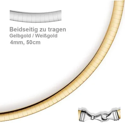 Produktbild von 4mm Halsreif Wendeomegareif Collier flach 585 Gold Gelbgold & Weißgold 50cm Damen