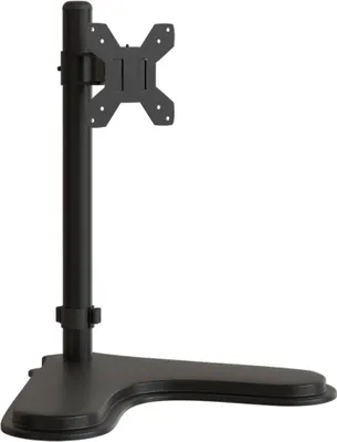 A black monitor stand with a VESA mount is shown against a white background.