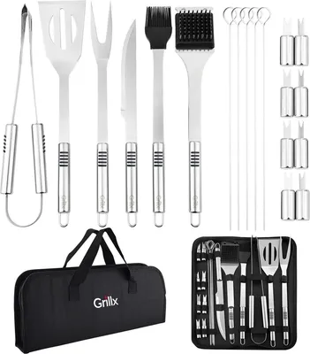 Produktbild von GrillX Grillwerkzeug-Set - 19-teilig - Inklusive Luxus-Tragetasche - Kamado BBQ Zubehör - Werkzeugset