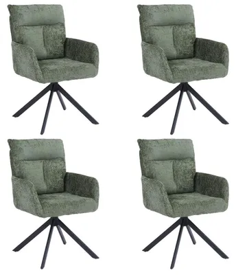 Produktbild von HOME DELUXE Esszimmerstuhl mit Armlehne ALUNA Chenille - 4er Set Grün I Küchenstuhl, Polsterstuhl, Designstuhl, Armlehnstuhl, Armlehne, Lehne, Gepolstert, Edel, Modern, Retro, Hochwertig, Weich, Stilvoll, Pflegeleicht, Wohnzimmer, Drehfunktion
